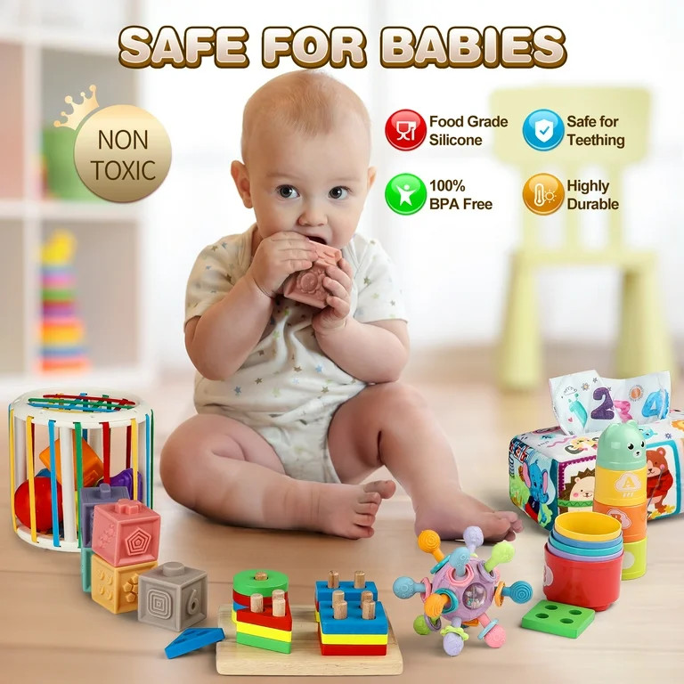 Freecat 6 in 1 Montessori Toys for Babies 6-12 Months, Soft Baby Teething Toys, Sensory Shape Sor... | Walmart (US)