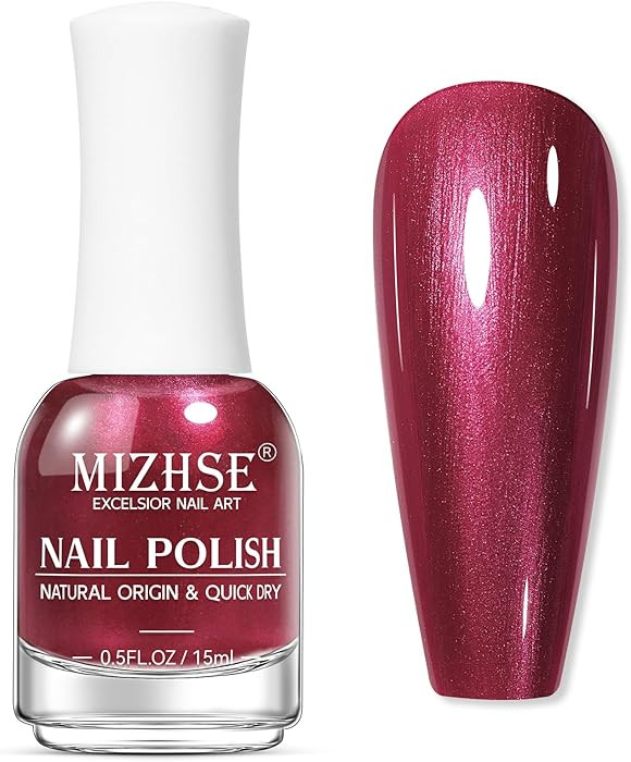 MIZHSE Pearlescent Red Nail Polish, Quick Dry Pearl Nail Polish, Air Fast Drying 15ml Nail Lacque... | Amazon (US)
