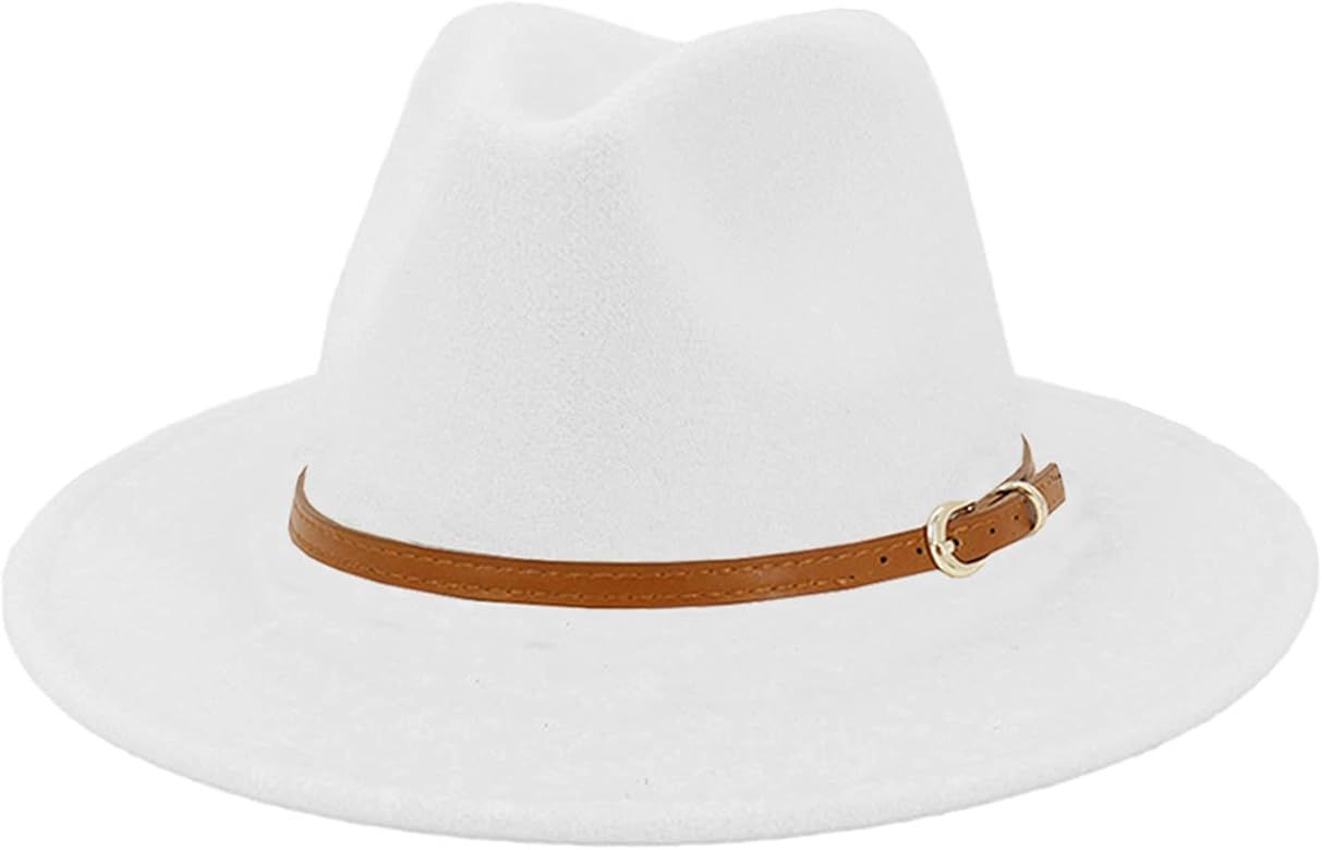 Men & Women Panama Hat Classic Wide Brim Fedora Hat with Belt Buckle | Amazon (US)