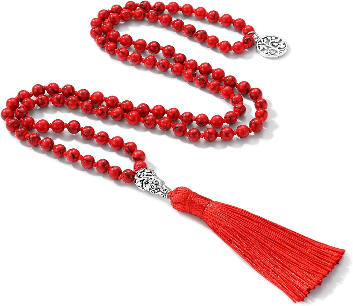 INBLUE 108 Mala Prayer Beads Wrap Necklace with Long Tassel Boho Necklace for Women Amazonite Bea... | Amazon (US)