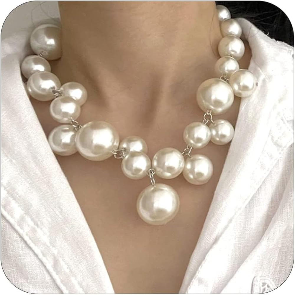 Pearl Necklace for Women Layered Pearl Necklace Chunky Long Beaded Choker Necklace Prom Wedding J... | Amazon (CA)