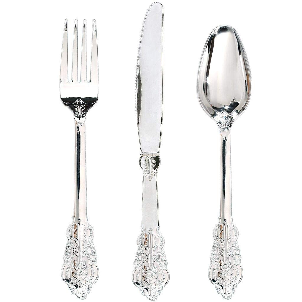 WDF 360 Pieces Silver Plastic Silverware- Disposable Flatware - Heavyweight Plastic Cutlery- Incl... | Amazon (US)