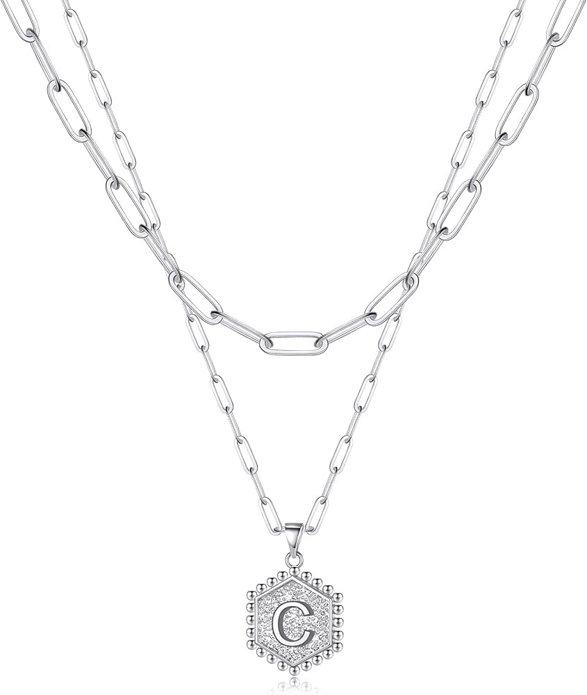 Dainty Layered Initial Necklaces for Women, 14K Gold Plated Paperclip Chain Necklace Simple Cute ... | Amazon (US)