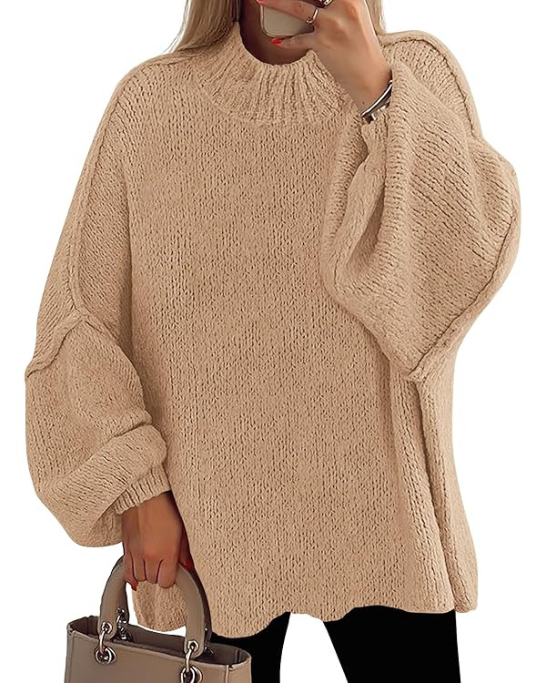PRETTYGARDEN Women's 2025 Fall Oversized Sweaters Chunky Knit Mock Neck Long Sleeve Casual Trendy... | Amazon (US)