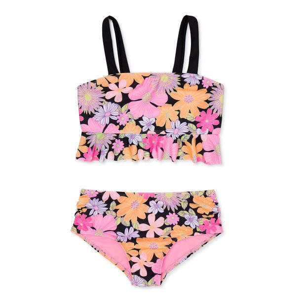 Wonder Nation Girls Floral Print Ruffle Tankini, 2-Piece, Sizes 4-18 & Plus | Walmart (US)
