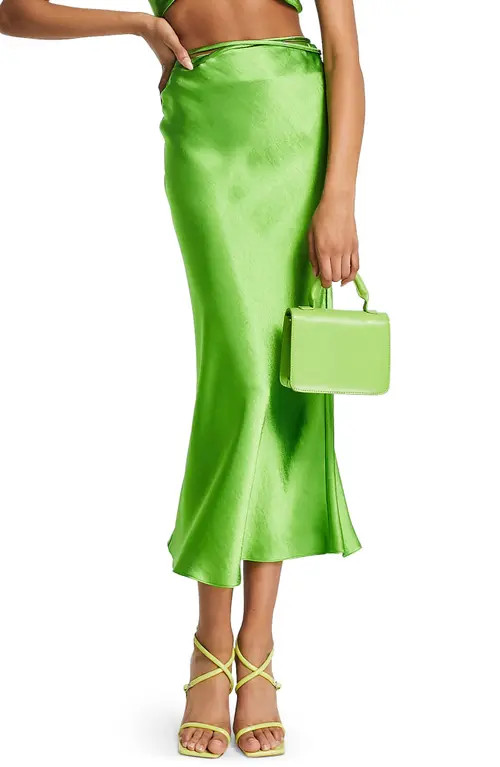 Topshop Tie Waist Satin Skirt in Mid Green at Nordstrom, Size 10 Us | Nordstrom