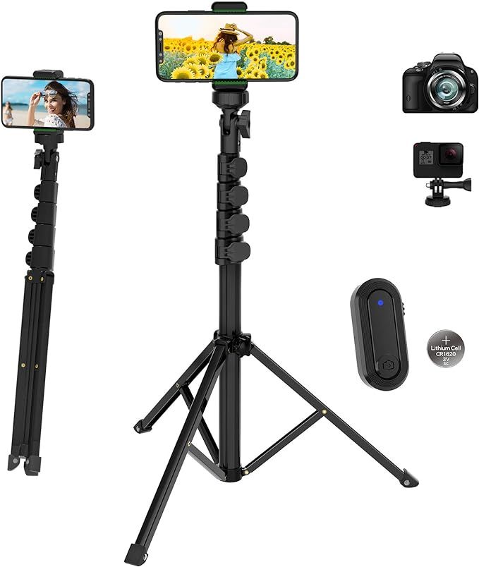 64" Extendable Phone Tripod, TECELKS Selfie Stick Tripod with Phone Holder, Phone Tripod Stand wi... | Amazon (US)