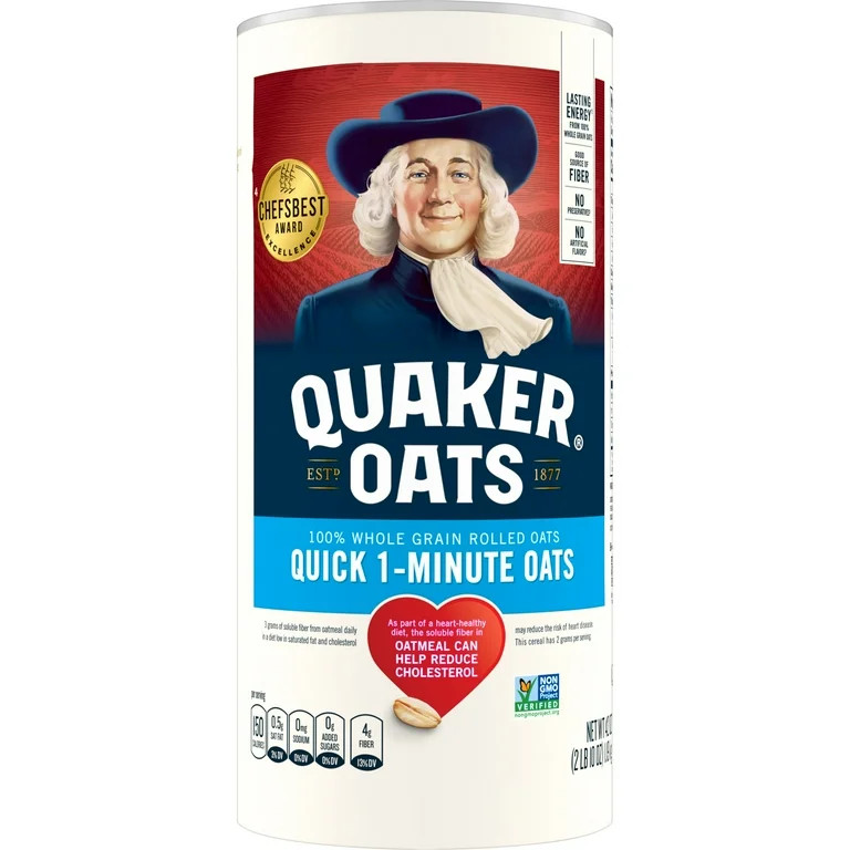 Quaker, Quick 1 Minute Oats, Oatmeal, Quick Cook Oatmeal, 42 oz Canister Dry Oats | Walmart (US)