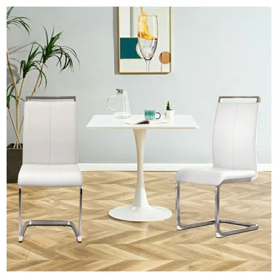 Modern Dining Chairs,PU Faux Leather High Back Upholstered Side Chair With C-Shaped Tube Chrome Metal Legs For Dining Room Kitchen Vanity Patio Club G | Wayfair North America