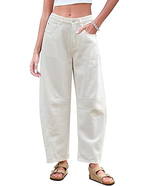 Mid Rise Barrel Jeans for Women Wide Leg Mid Waist Cropped Denim Pants Y2k Baggy Boyfriend Jeans ... | Amazon (US)