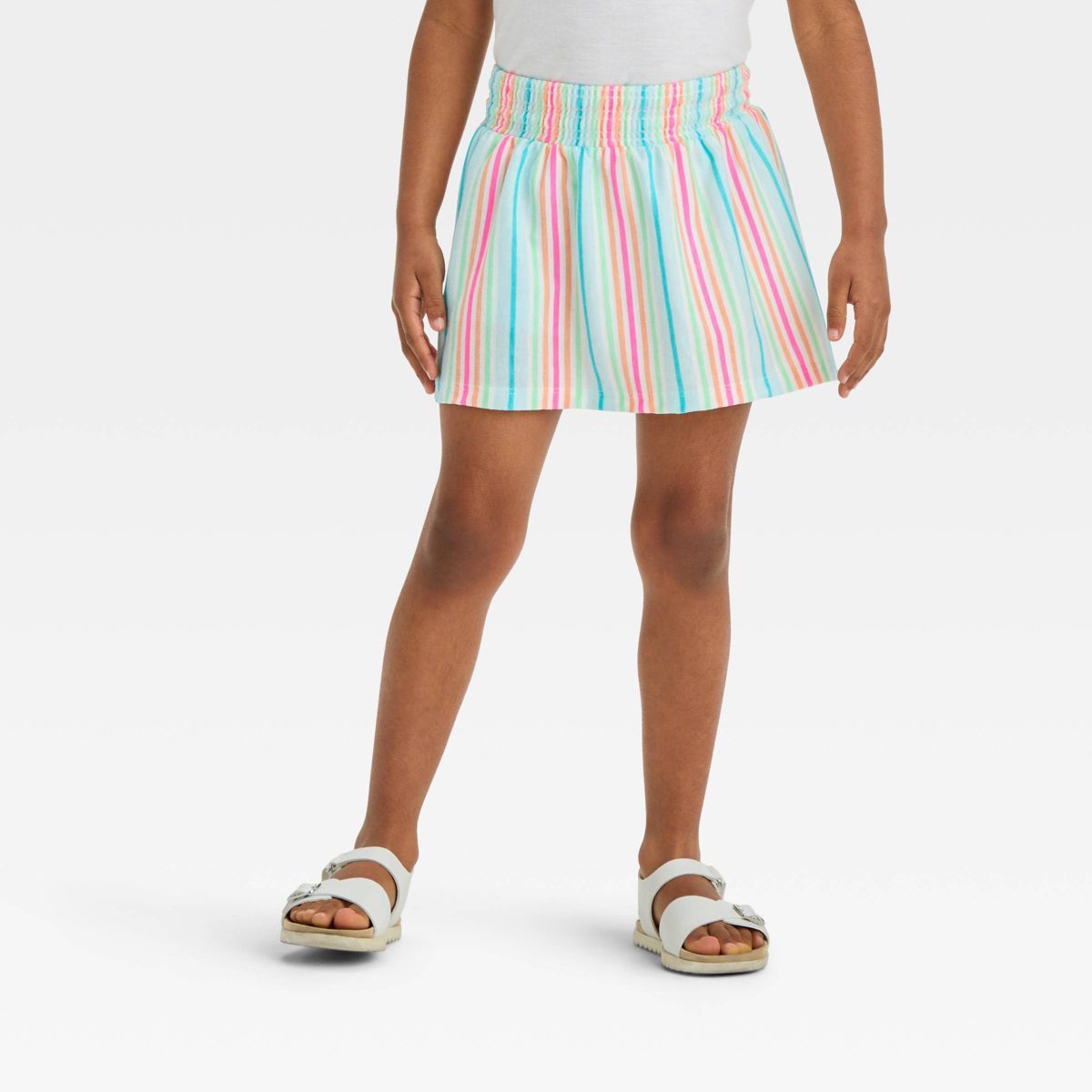 Toddler Girls' Rainbow Striped Smocked Skort - Cat & Jack™ 3T: Comfortable Cotton Blend, Above ... | Target