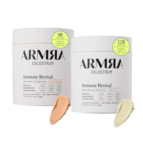 ARMRA Colostrum™ Premium Powder, Grass Fed, Gut Health Bloating Immunity Skin & Hair, Contains 400+ Bioactive Nutrients, Potent Bioavailable, Keto, Gluten & Fat Free (Unflavored and Blood Orange Jars) | Amazon (US)