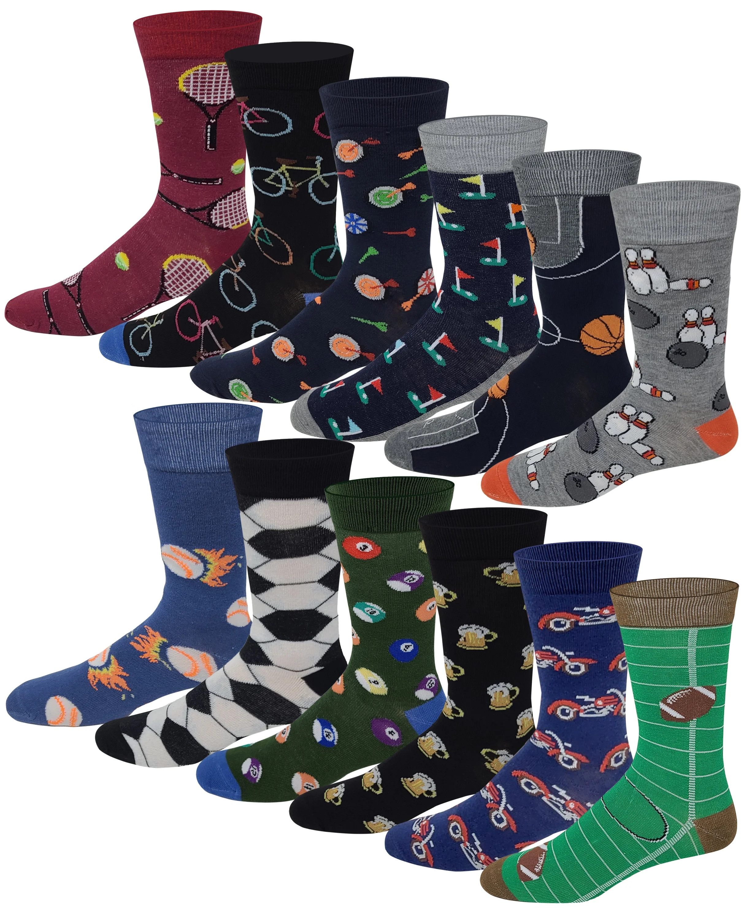 12 Pairs Men Different Touch Novelty Sports Design Casual Dress Socks | Walmart (US)