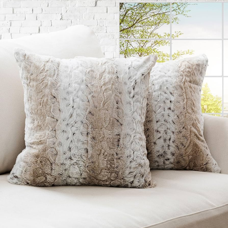 Cheer Collection Faux Fur Throw Pillows with Inserts \u2013 Set of 2 Decorative Square Couch Pill... | Amazon (US)