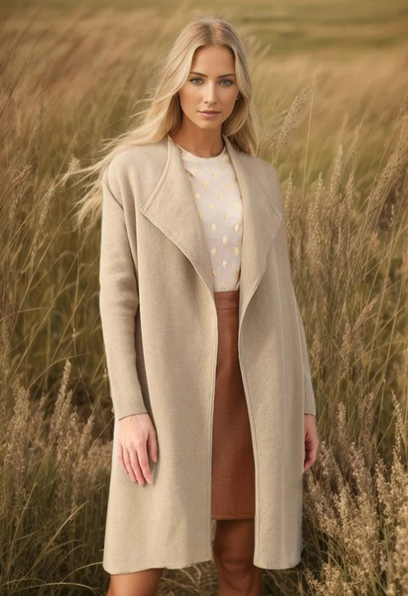 Classy Open Front Knit Coat in Light Tan | Chicwish