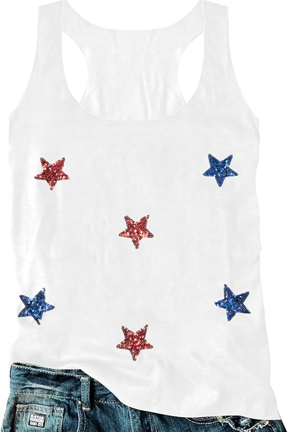 FAYALEQ American Flag Tank Top Women USA Star Sequin Sleeveless Tee Patriotic Shirt 4th of July S... | Amazon (US)