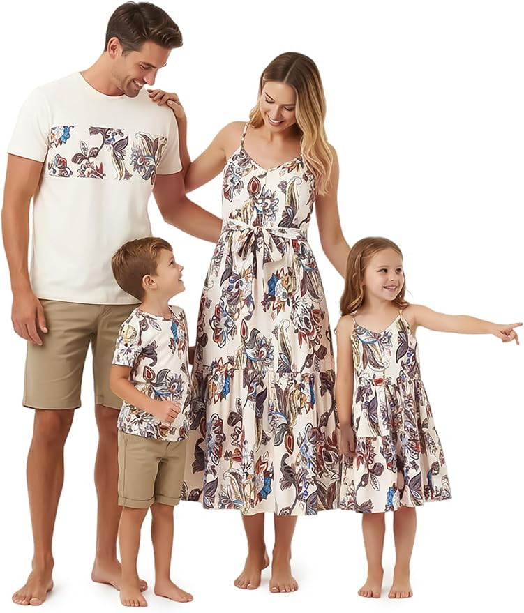 PATPAT Family Matching Outfits Mommy and Me Dresses Spaghetti Sleeveless Summer Vacation Hawaiian... | Amazon (US)