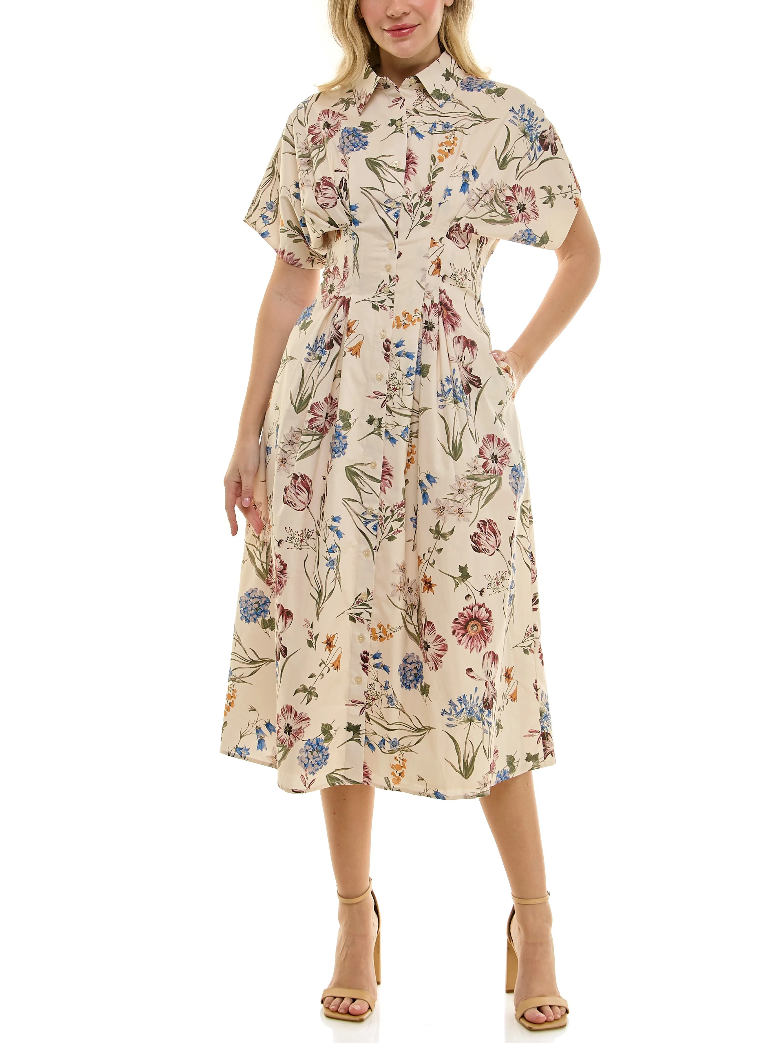 Nicole Miller Pintuck Waist Shirtdress, Sizes 4-16 | Walmart (US)