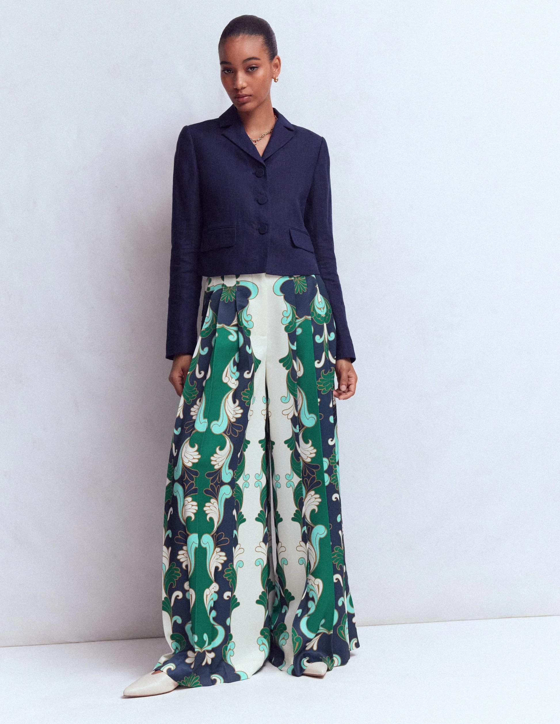 Regent Wide Leg Pants-Ivory, Foliage Whirl | Boden (US)