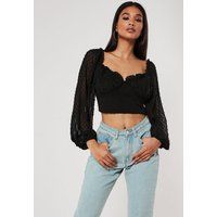 Black Dobby Lace Off The Shoulder Crop Top | Missguided (US & CA)