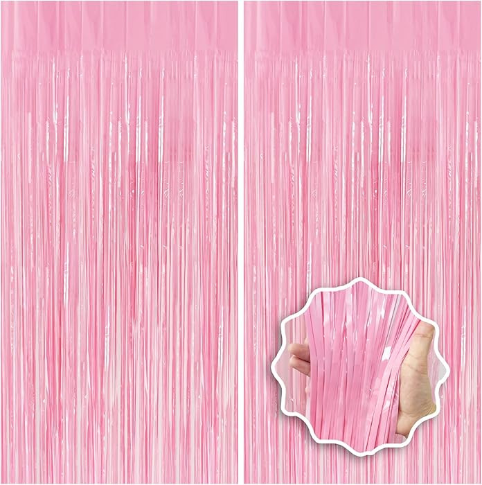 Pastel Pink Birthday Party Backdrop Decorations Foil Fringe Curtain 3.3x8.2ft 2 Pack, Pink Stream... | Amazon (US)