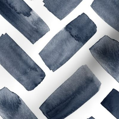 Fabric (jumbo scale) watercolor herringbone - navy C18BS | Spoonflower