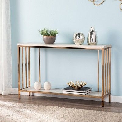 Brampton Faux Stone Console Table Champagne - Aiden Lane | Target