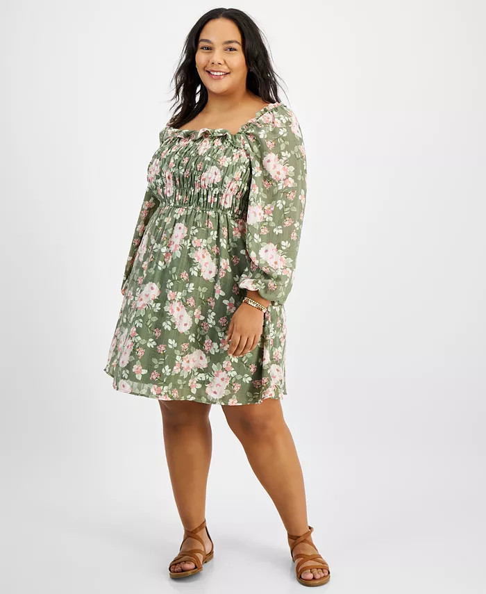 And Now This Trendy Plus Size Square-Neck Smocked Dress - Macy's | Macy's