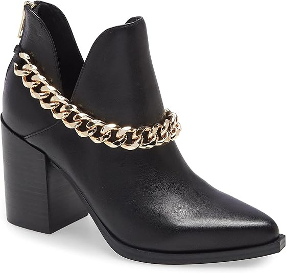 Womens Cut Out Ankle Boots Gold Chain Chunky Heel Back Zipper Almond Toe Western Booties | Amazon (US)