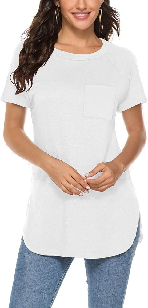 Newchoice Women's Short Sleeve Tunic Tops Casual Round Neck Loose Summer Basic Shirts With Pocket... | Amazon (US)