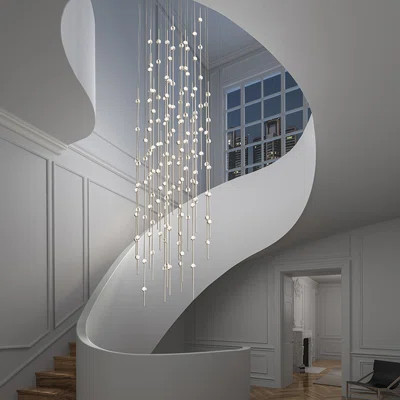 Constellation - Andromeda LED 25" Round Chandelier - Satin Nickel - Clear Faceted Acrylic Lens - 3000K - 240" Cable | Perigold