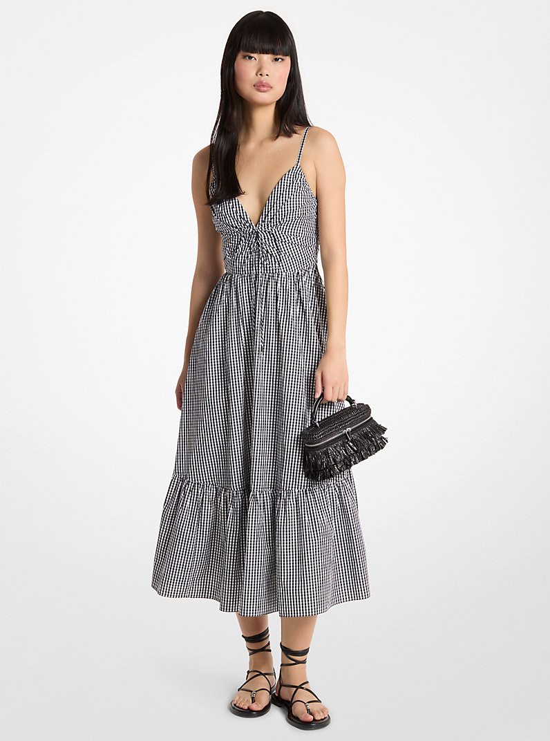 Gingham Cotton Midi Dress | Michael Kors US