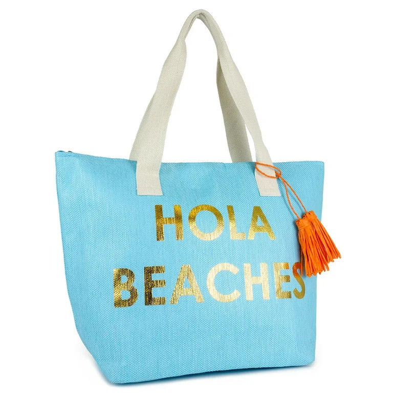 Women's Insulated Hola Beaches Turquoise Beach Tote Bag with Tassel and Double Flat Handles | Walmart (US)