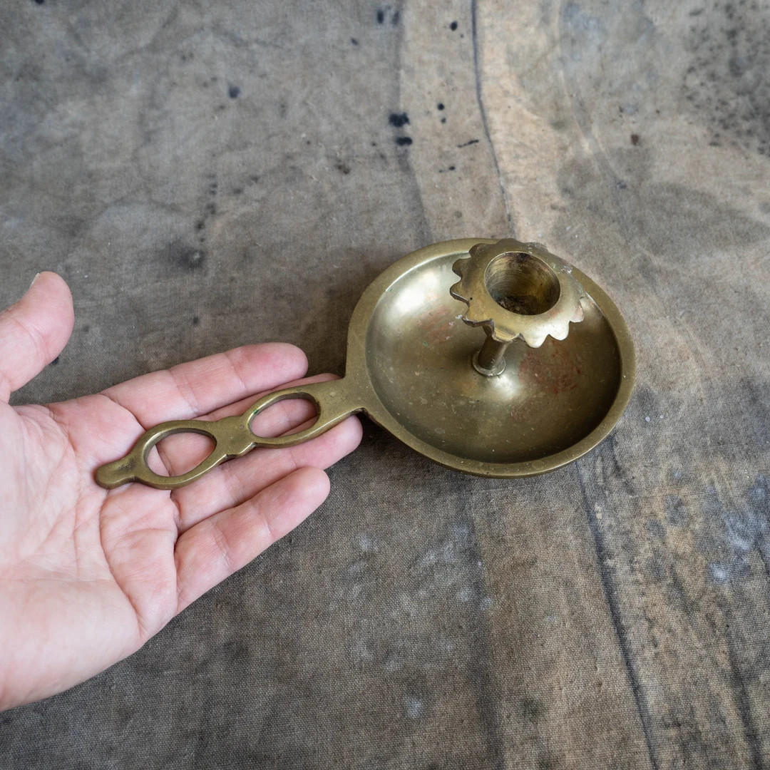 Chamberstick holder Chamber candle holder with handle Brass candlestick Vintage altar decor | Etsy (US)