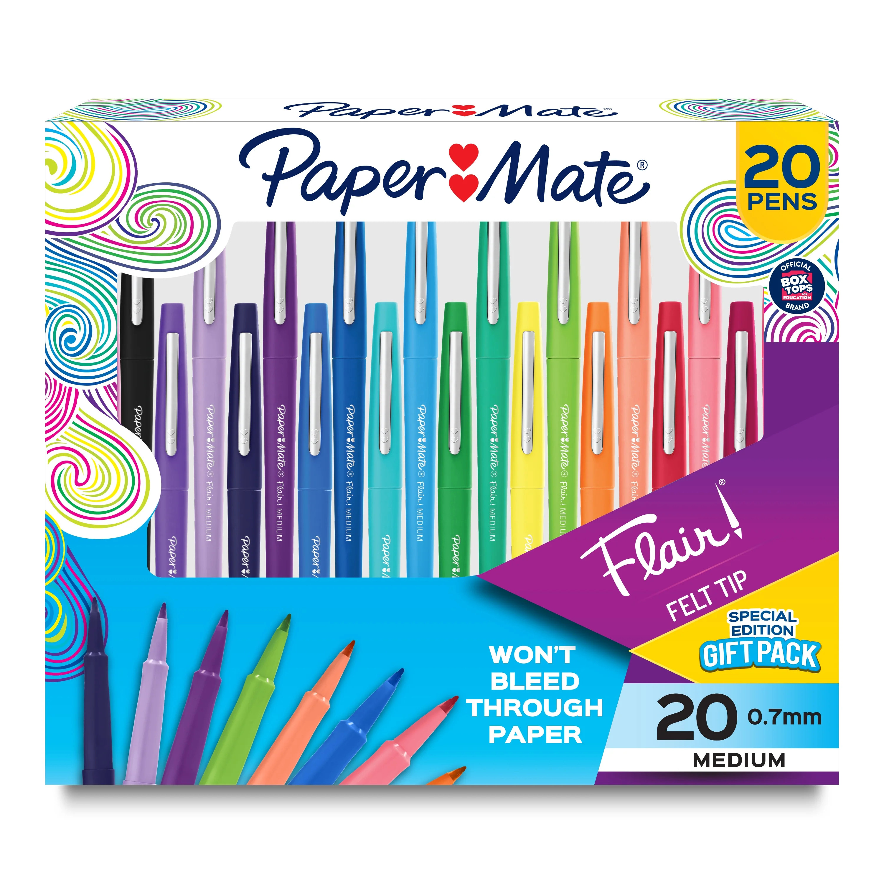 Paper Mate Flair Felt Tip Pens, Medium Point (0.7mm), Assorted Colors, 20 Count | Walmart (US)