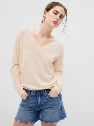 Linen-Blend V-Neck Sweater | Gap (US)
