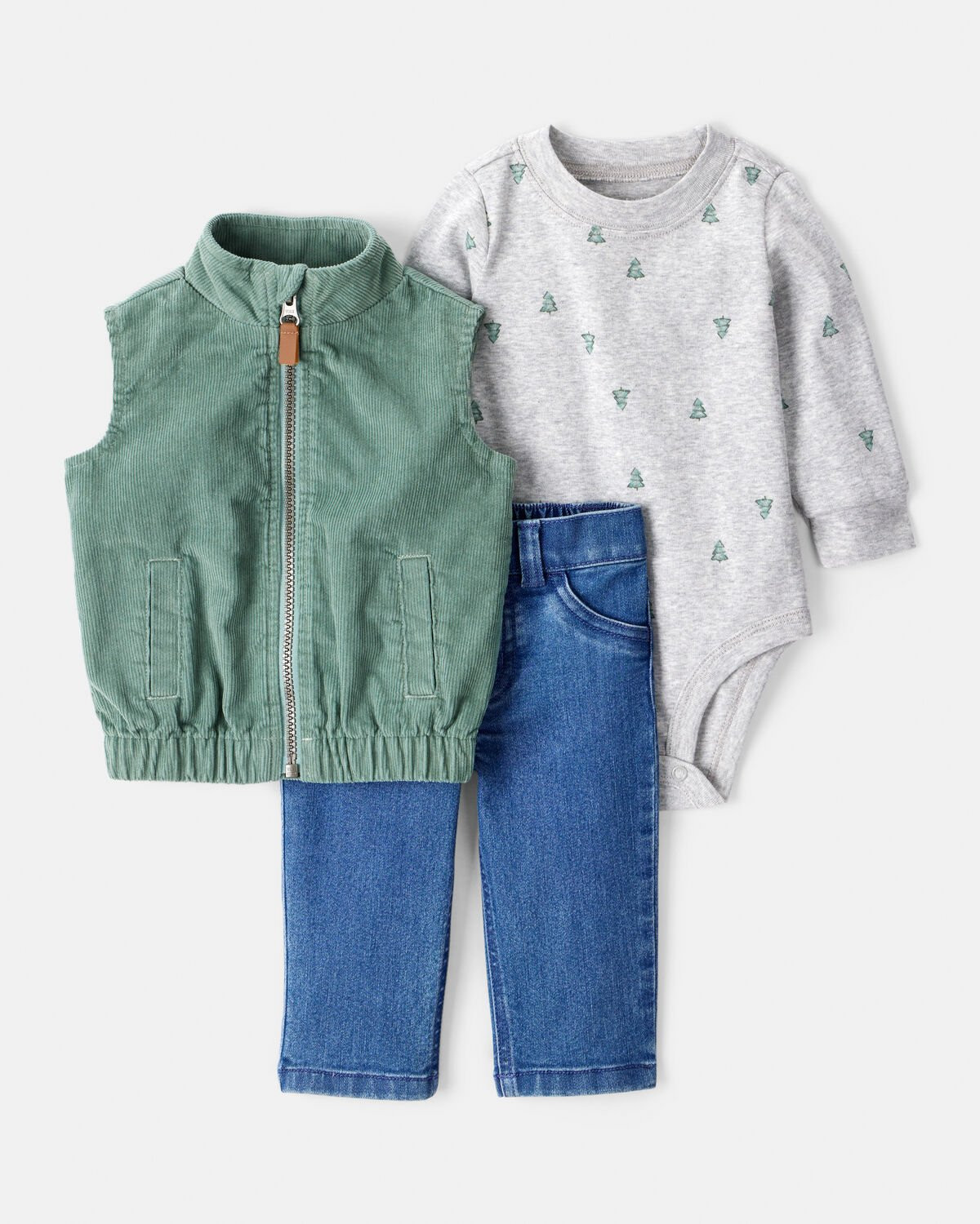 Baby Boy 3-Piece Corduroy Vest, Bodysuit & Pant Set - Green | Carter's Inc