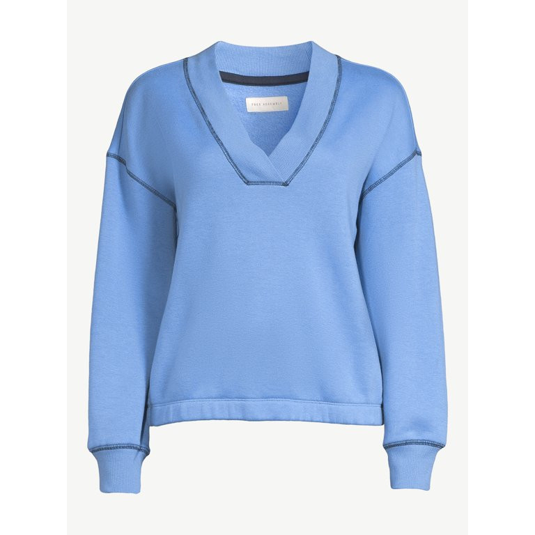 Free Assembly Women's V-Neck Sweatshirt with Long Sleeves | Walmart (US)