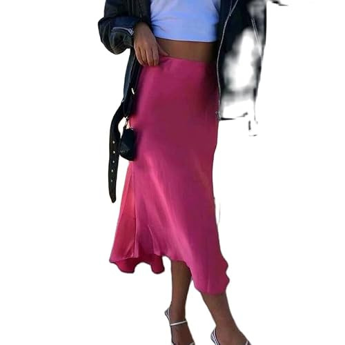 Womens Satin Maxi Skirt Silk Elegant High Waist Cocktail Midi Skirts A Line Flowy Ruffle Summer Party Skirt l Rose | Amazon (US)