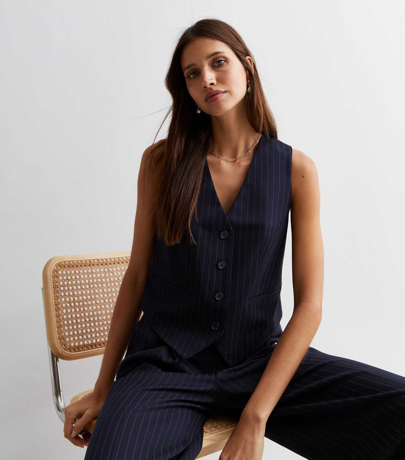 Navy Pinstripe Relaxed Waistcoat | New Look | New Look (UK)