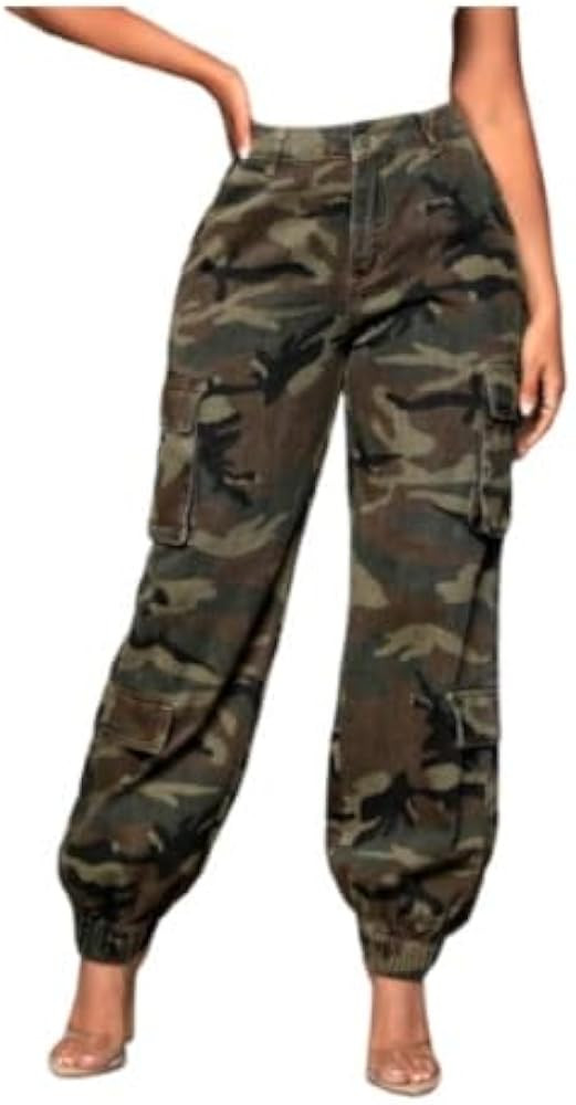 Women's Multicolor Camo Cargo Jeans – Comfy Fit, Stylish Flap Pockets | Amazon (US)
