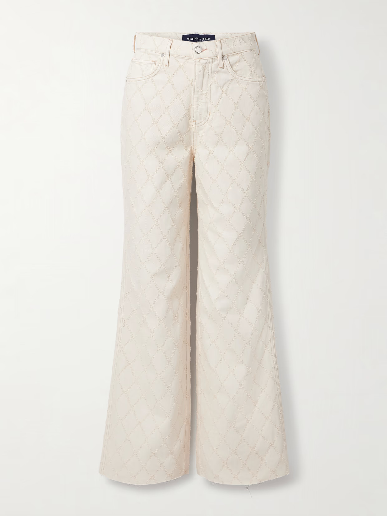 Veronica Beard - Taylor Frayed Fil Coupé High-rise Wide-leg Jeans - Ecru | NET-A-PORTER (US)