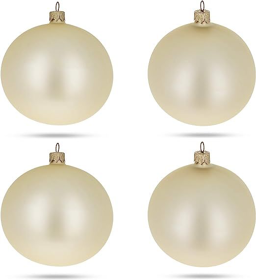 BestPysanky Set of 4 Champagne Solid Color Glass Ball Christmas Ornaments 4 Inches | Amazon (US)