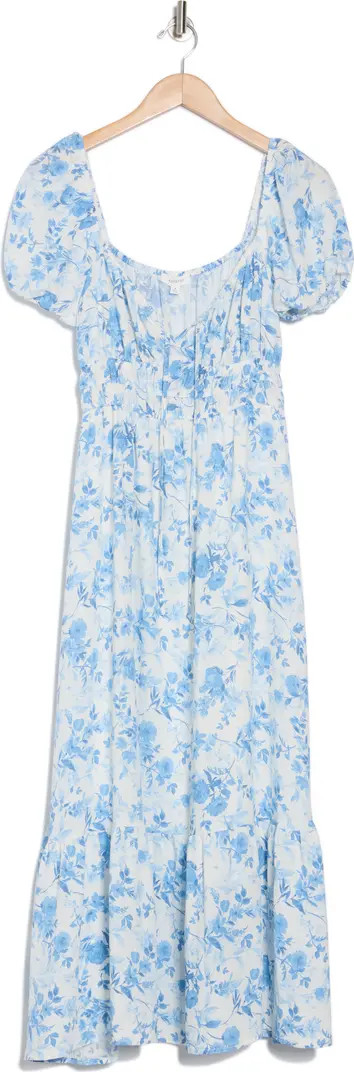 AUGUST SKY Floral Puff Sleeve Midi Dress | Nordstromrack | Nordstrom Rack