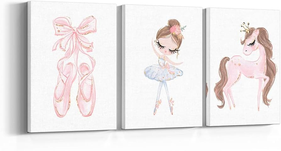 CARANGA Ballerina Wall Art Canvas Pictures Ballet Princess Poster Baby Girl Room Decor for Nurser... | Amazon (US)