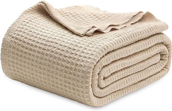 Bedsure 100% Cotton Blankets Queen Size for Bed - Waffle Weave Blankets for Summer, Lightweight a... | Amazon (US)