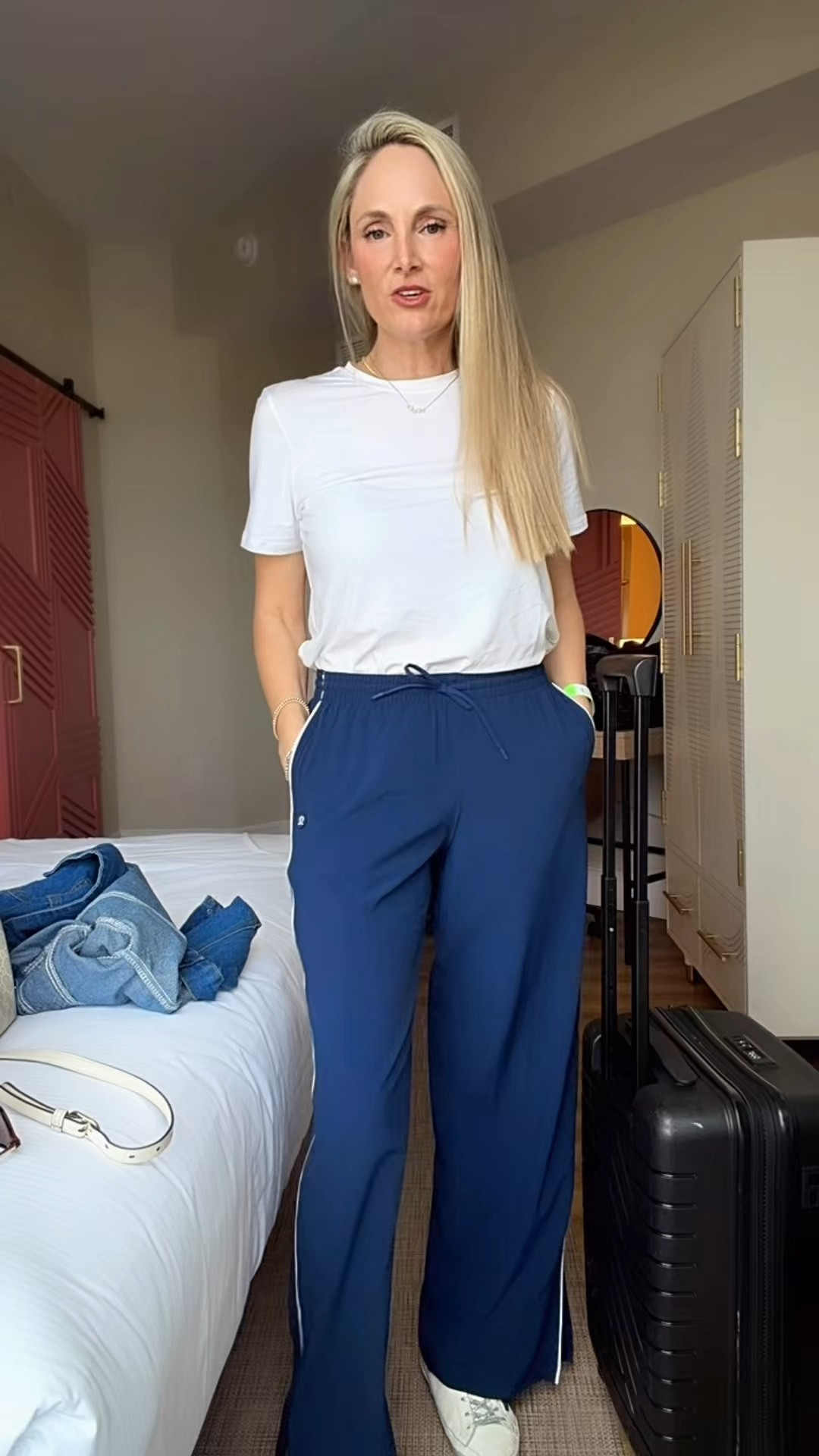 Love this comfy travel outfit. Track style pants wearing a size 6.

#LTKdayinmylife #LTKootd #LTKOver40