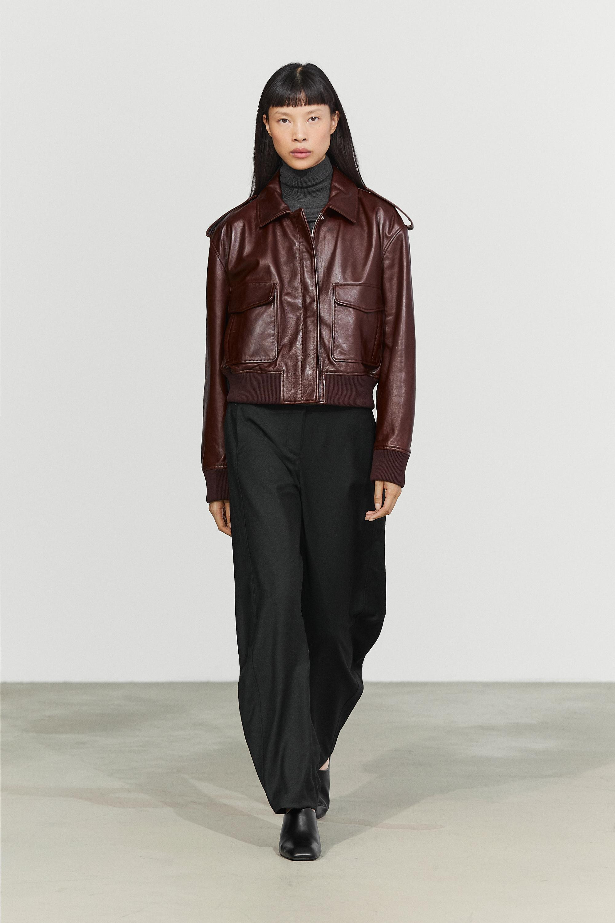 Nappa leather bomber jacket with pockets | Zara US
