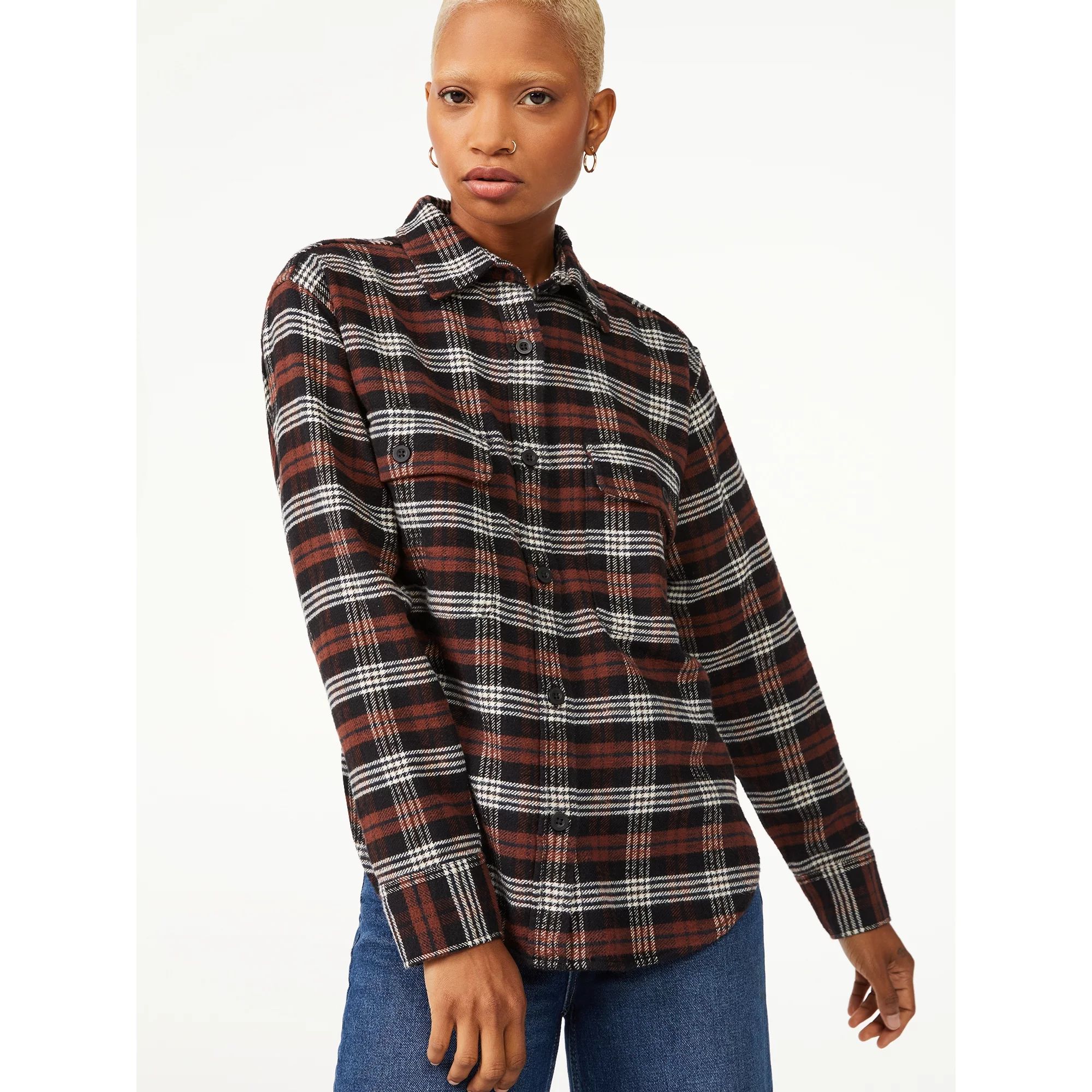 Free Assembly Women's Work Shirt with Long Sleeves | Walmart (US)