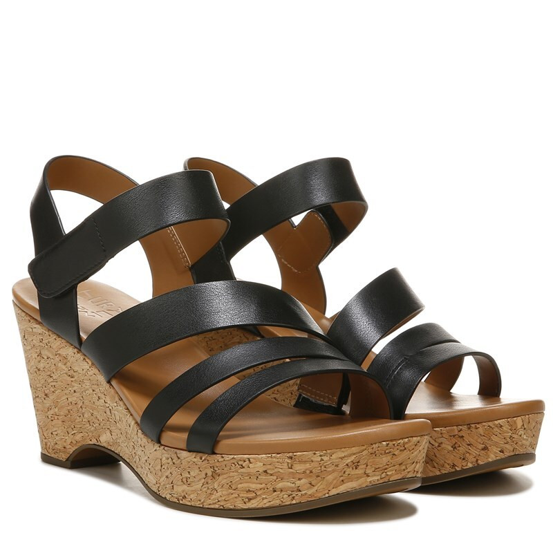 NAT Naturalizer Cynthia Wedge Sandal Sandals (Black Leather) Size 9.0 M Strappy Style, Open Toe, Pla | Naturalizer.ca